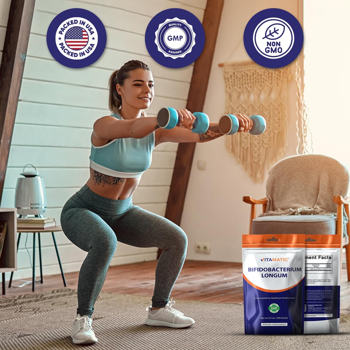 Vitamatic Bifidobacterium Longum Probiotic Powder – Digestive Health Support | 100 g, 100 Servings