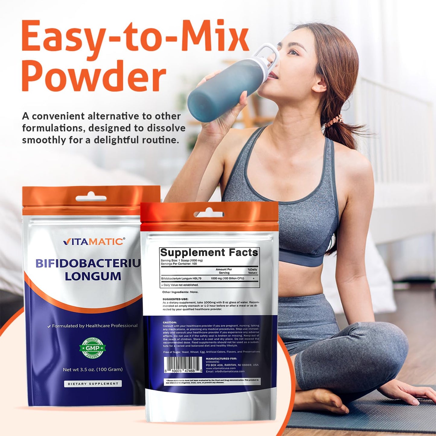 Vitamatic Bifidobacterium Longum Probiotic Powder – Digestive Health Support | 100 g, 100 Servings