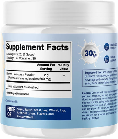 Vitamatic Bovine Colostrum 30% IgG Powder – Gut Health & Immune Support (60g, Unflavored)
