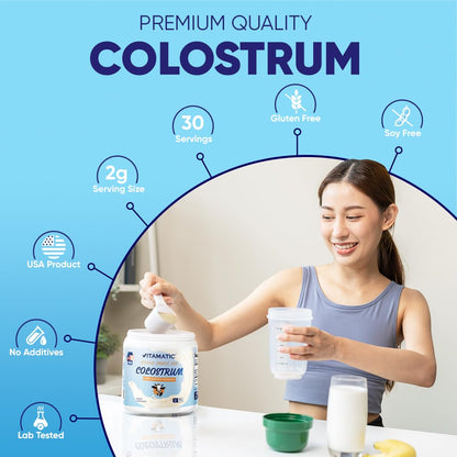 Vitamatic Bovine Colostrum Powder 30% IgG - 60g (2-Pack) for Gut Health & Immunity
