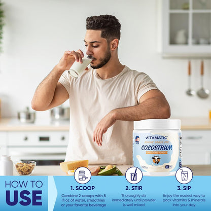 Vitamatic Bovine Colostrum Powder 30% IgG - 60g (2-Pack) for Gut Health & Immunity
