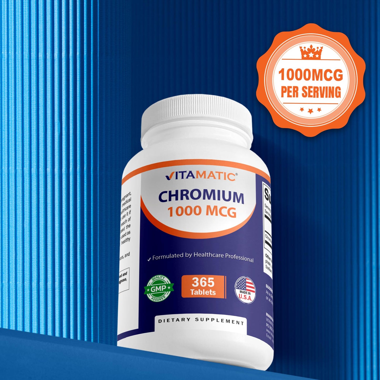 Vitamatic Chromium 1000 mcg – 365 Tablets | High Potency Picolinate | Non-GMO, Gluten Free