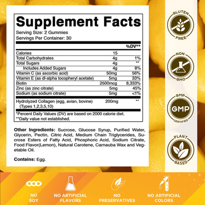 Vitamatic Hydrolyzed Collagen Gummies with Vitamin C, Zinc & Biotin – 2 Pack (60 Gummies)