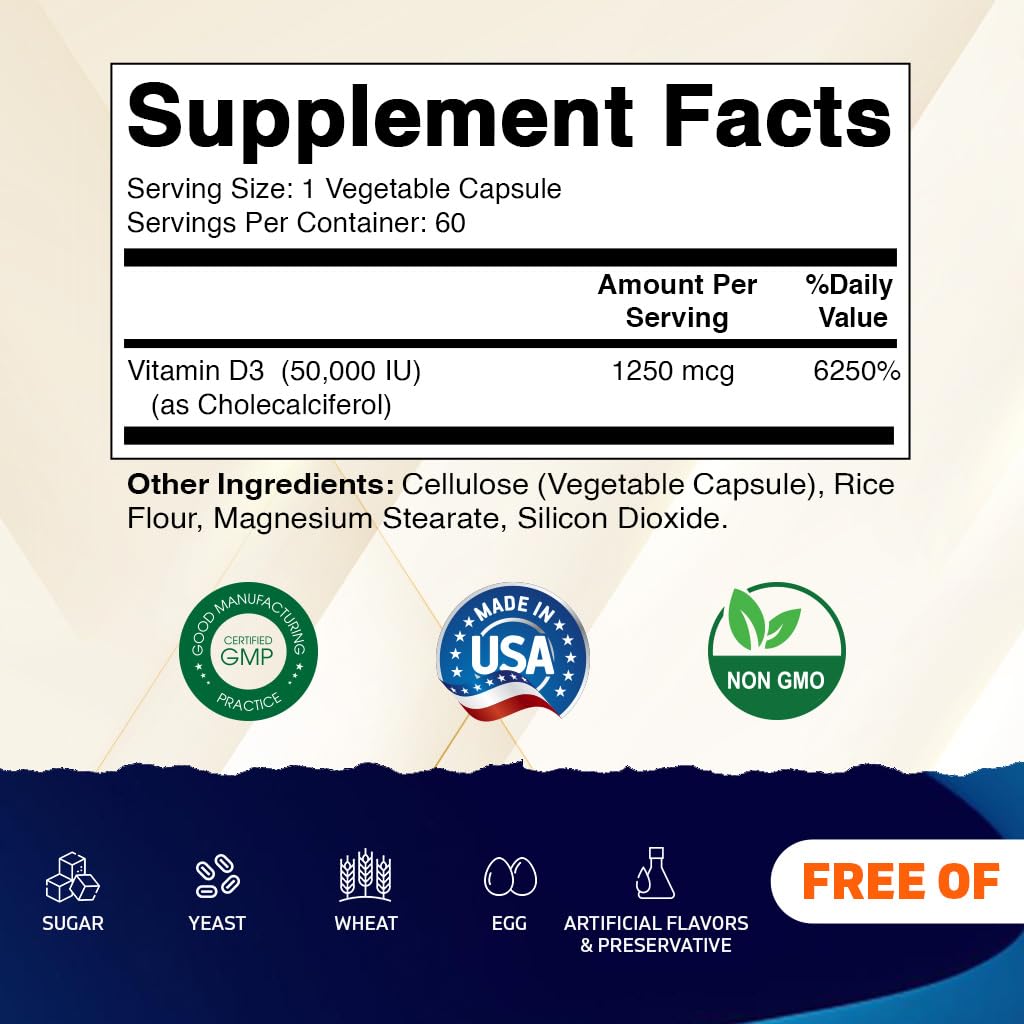 Vitamatic Vitamin D3 50K IU 2-Pack | Weekly Dose, 120 Veggie Capsules
