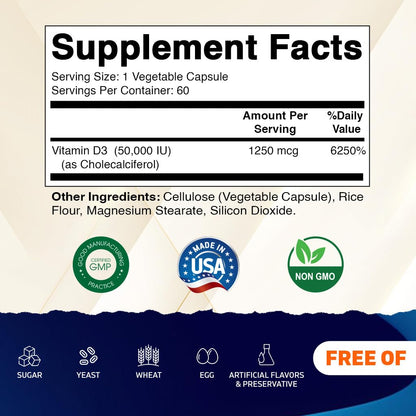 Vitamatic Vitamin D3 50,000 IU Weekly Dose – 60 Veggie Capsules