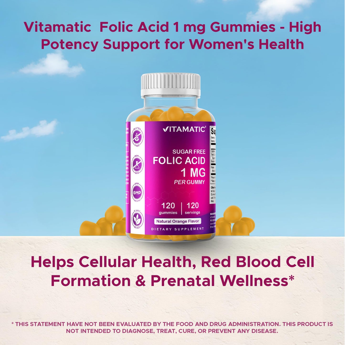 Vitamatic Folic Acid Gummies 1000 mcg - Prenatal Vegan Vitamin