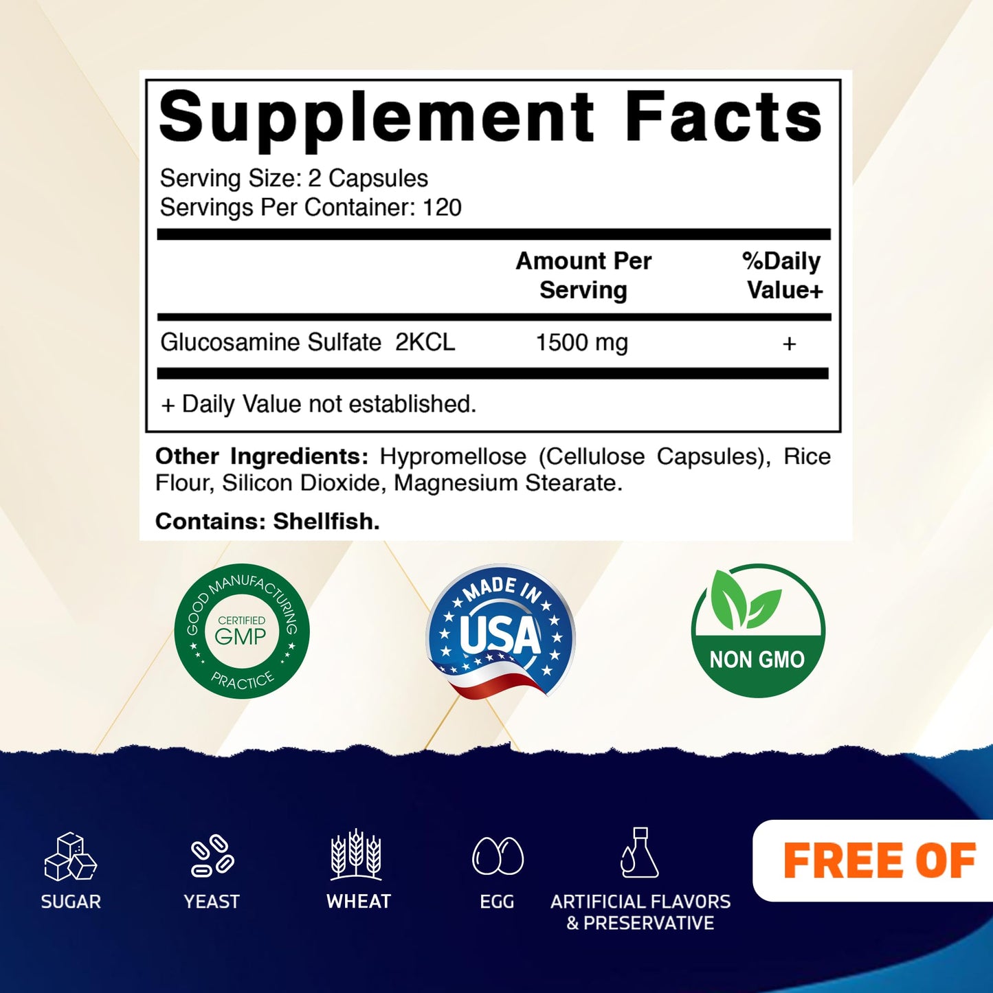 Vitamatic Glucosamine Sulfate 1500mg - 120 Servings, 240 Capsules