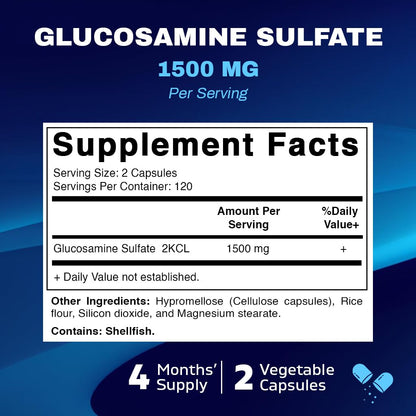 Vitamatic Glucosamine Sulfate 1500mg – 120 Servings, 240 Capsules (Pack of 2)