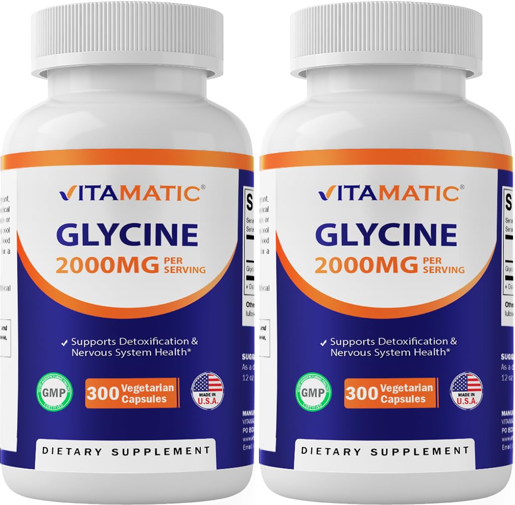 Vitamatic Glycine 2000mg – 300 Count, Non-GMO, Gluten Free (2 Pack)
