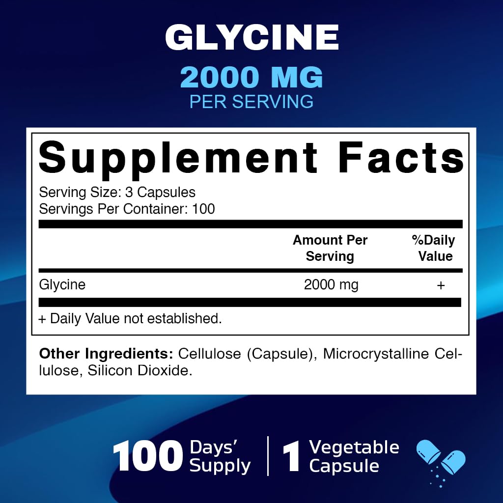 Vitamatic Glycine 2000mg per Serving – 300 Count, Non-GMO, Gluten Free