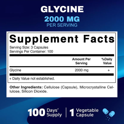 Vitamatic Glycine 2000mg per Serving – 300 Count, Non-GMO, Gluten Free