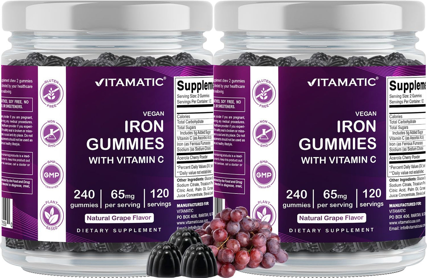 Vitamatic Iron 65 mg Gummies – 240 Vegan Iron Gummies with Vitamin C