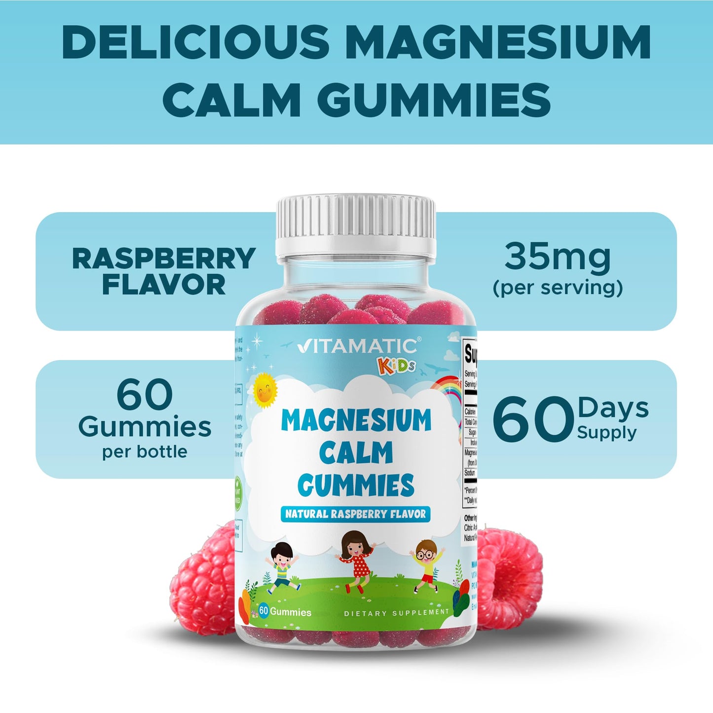 Vitamatic Kids Magnesium Calm Gummies - 60 Vegan Count (Pack of 2) | Great Tasting Support for Healthy Muscles, Bones & Energy