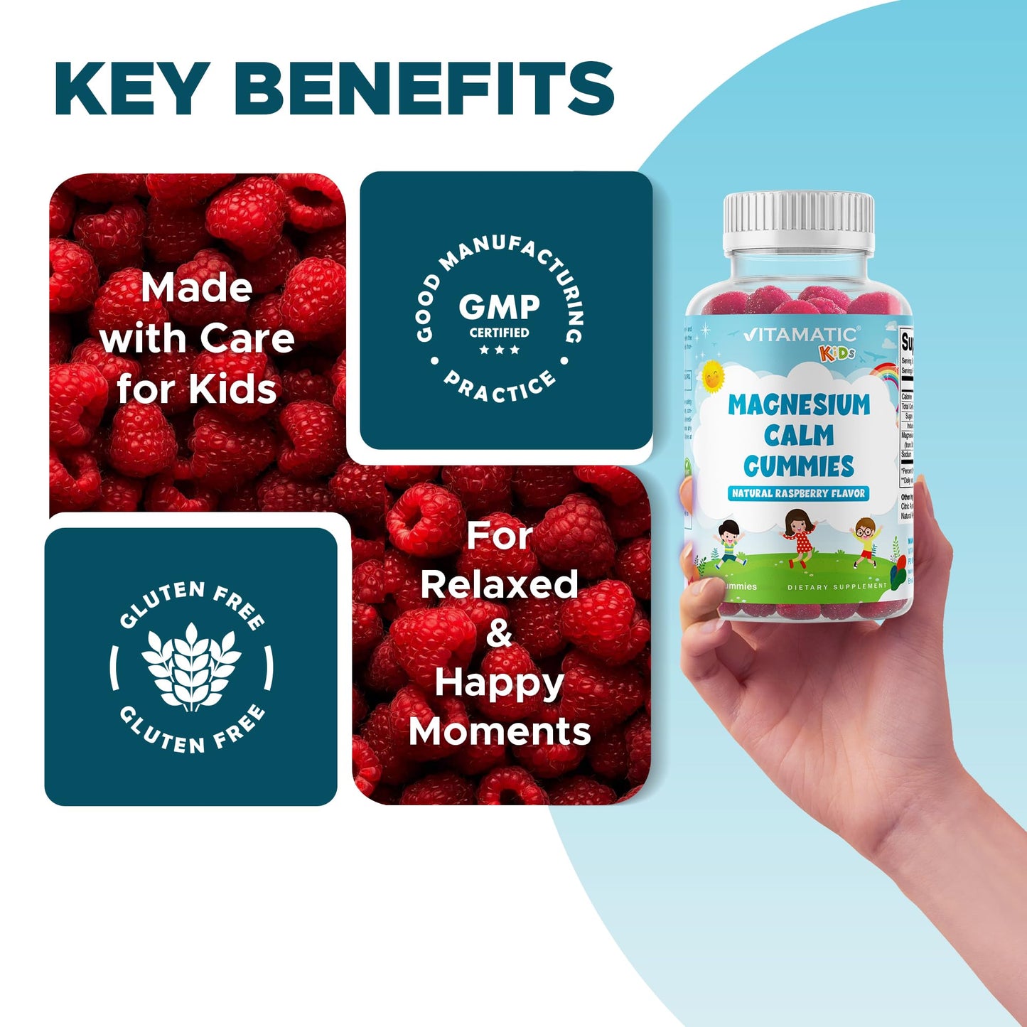 Vitamatic Kids Magnesium Calm Gummies - 60 Vegan Count (Pack of 2) | Great Tasting Support for Healthy Muscles, Bones & Energy