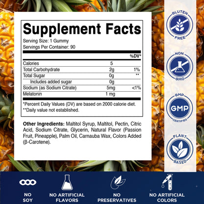 Vitamatic Sugar Free Kids Melatonin 1mg Gummies – Pineapple & Passionfruit, 90 Gummies (90 Days Supply)