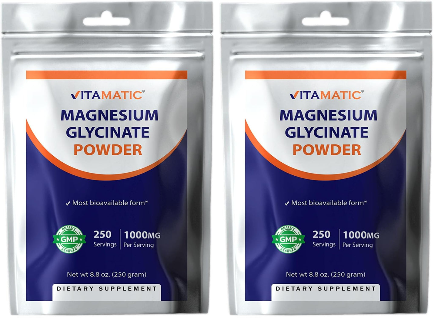 Vitamatic Magnesium Glycinate & Oxide – Supports Muscle, Joint & Heart Health | 250g Pack of 2