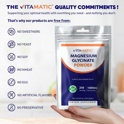 Vitamatic Magnesium Glycinate & Oxide – Supports Muscle, Joint & Heart Health | 250g Pack of 2