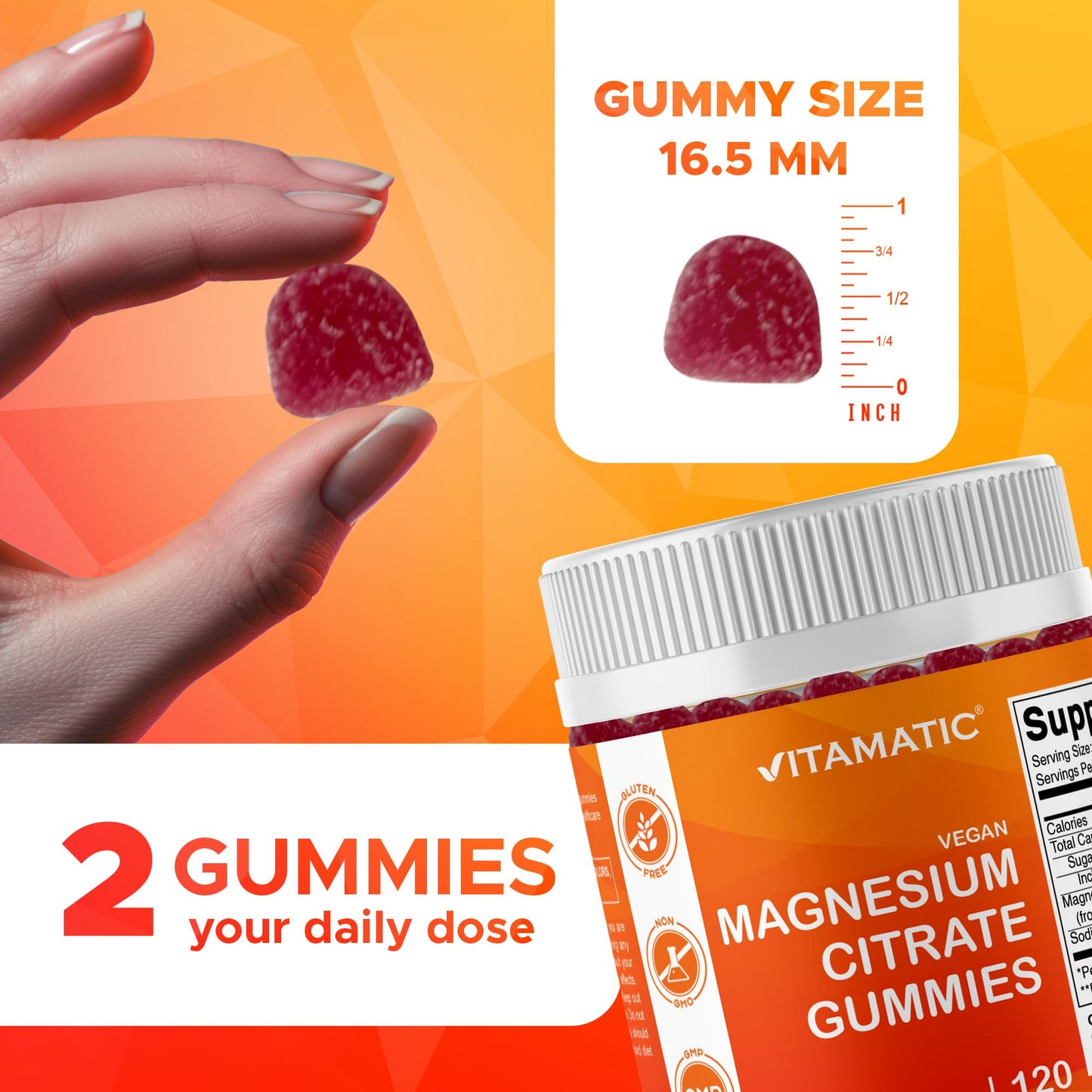 Vitamatic Magnesium Citrate Gummies 600mg per Serving | 240 Vegan Gummies | Raspberry Flavor