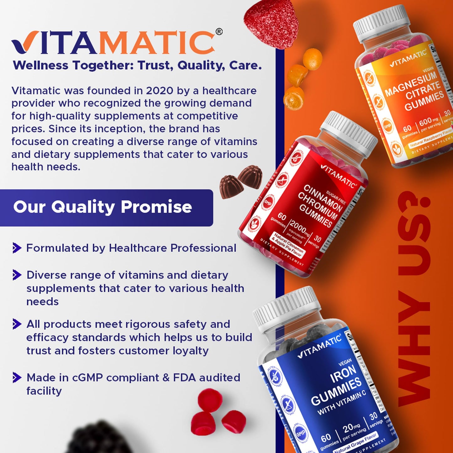 Vitamatic Magnesium Gummies 600mg per Serving – 60 Vegan Gummies – Relaxation, Muscle, Bone & Energy Support – 3 Pack