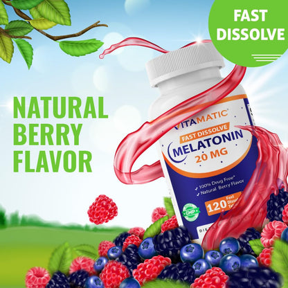 Vitamatic Melatonin 20 mg Fast Dissolve – 240 Tablets | Natural Berry Flavor (2-Pack)