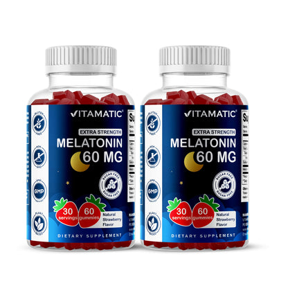 Vitamatic Sugar Free Melatonin 60 mg Gummies – 2 Pack (60 Gummies) – Vegan, Non-Habit Forming