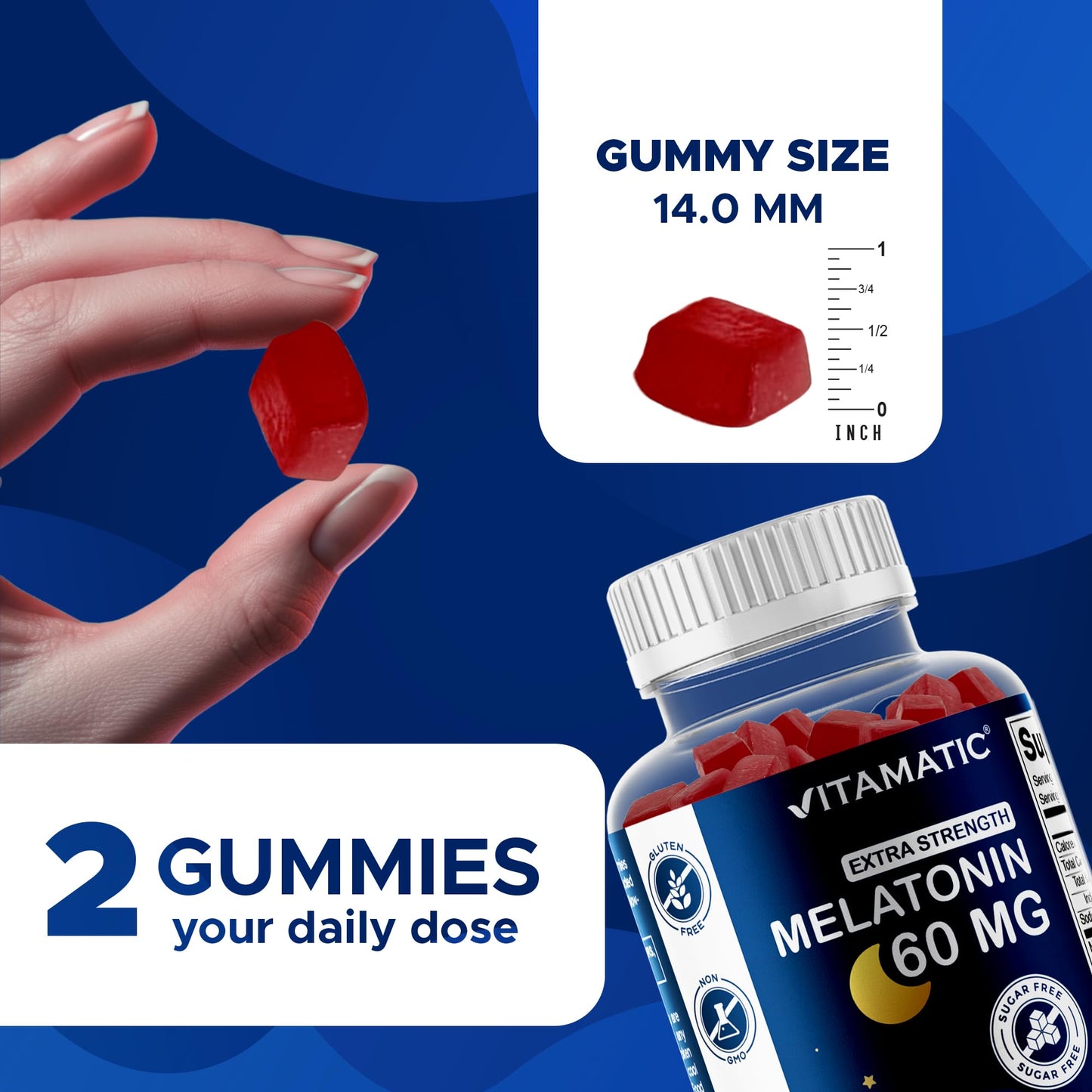 Vitamatic Sugar Free Melatonin 60 mg Gummies – 2 Pack (60 Gummies) – Vegan, Non-Habit Forming