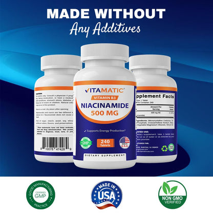 Vitamatic Niacinamide 500 mg 240 Tablets - Flush Free Vitamin B3 - Pack of 2