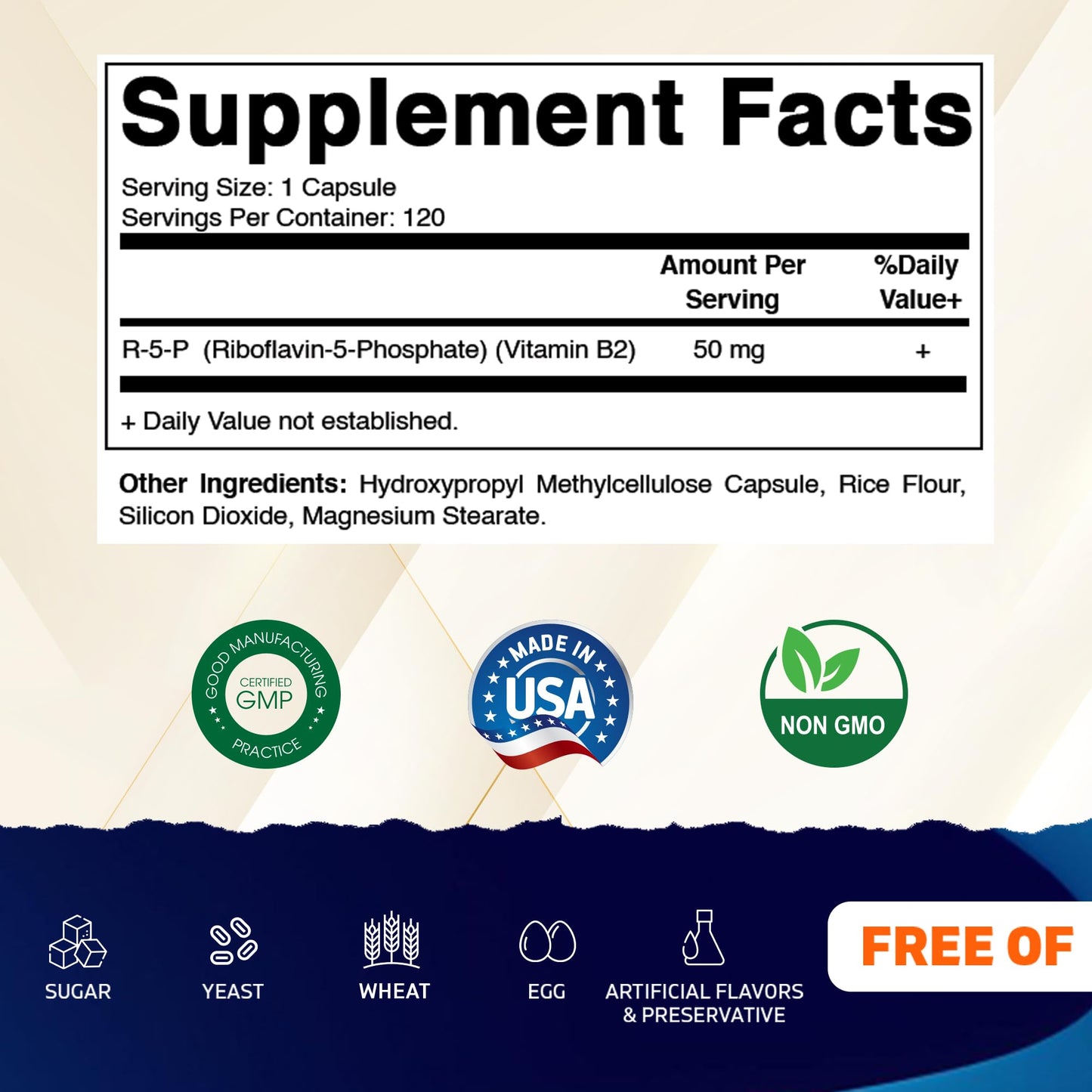 Vitamatic R-5-P Riboflavin-5-Phosphate 50 mg | 120 Vegetarian Capsules