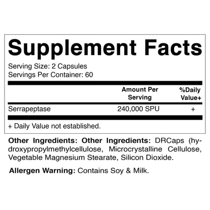 Vitamatic Serrapeptase 240,000 SPU – 120 Delayed-Release Enteric Capsules (Pack of 2, USA Made)