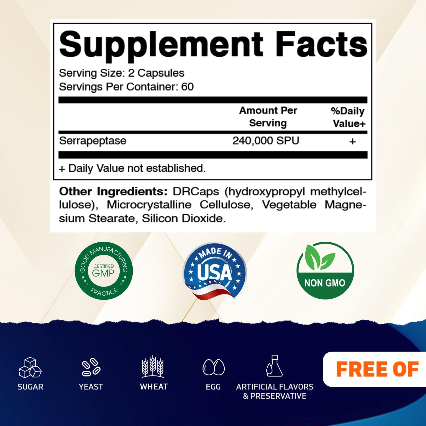 Vitamatic Serrapeptase 240k SPU - Delayed Release Capsules, Enteric Coated, Non-GMO, Made in USA (Pack of 2)