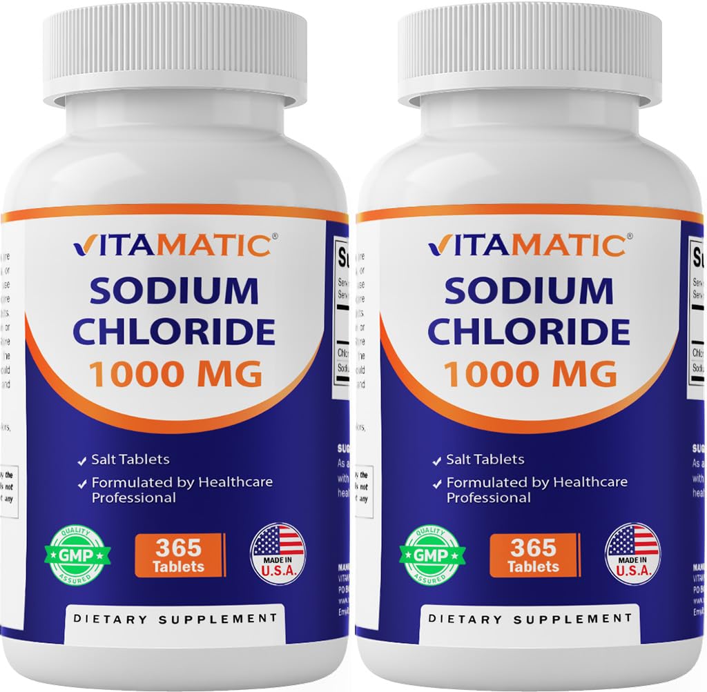 Vitamatic Sodium Chloride 1000mg – 365 Tablets (2 Bottles) Hydration & Electrolyte Replenisher