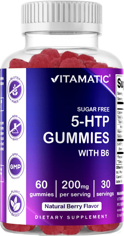 Vitamatic Sugar Free 5-HTP Gummies with B6 - 60 Gummies per Pack (Pack of 2)