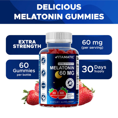 Vitamatic Sugar Free Melatonin Gummies 60 mg – 60 Veg Gummies, Pack of 2