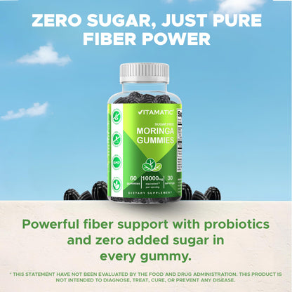 Vitamatic Sugar Free Moringa Gummies – 10,000 mg Equivalent per Serving (50:1 Extract) – 60 Vegan Gummies (Pack of 2)