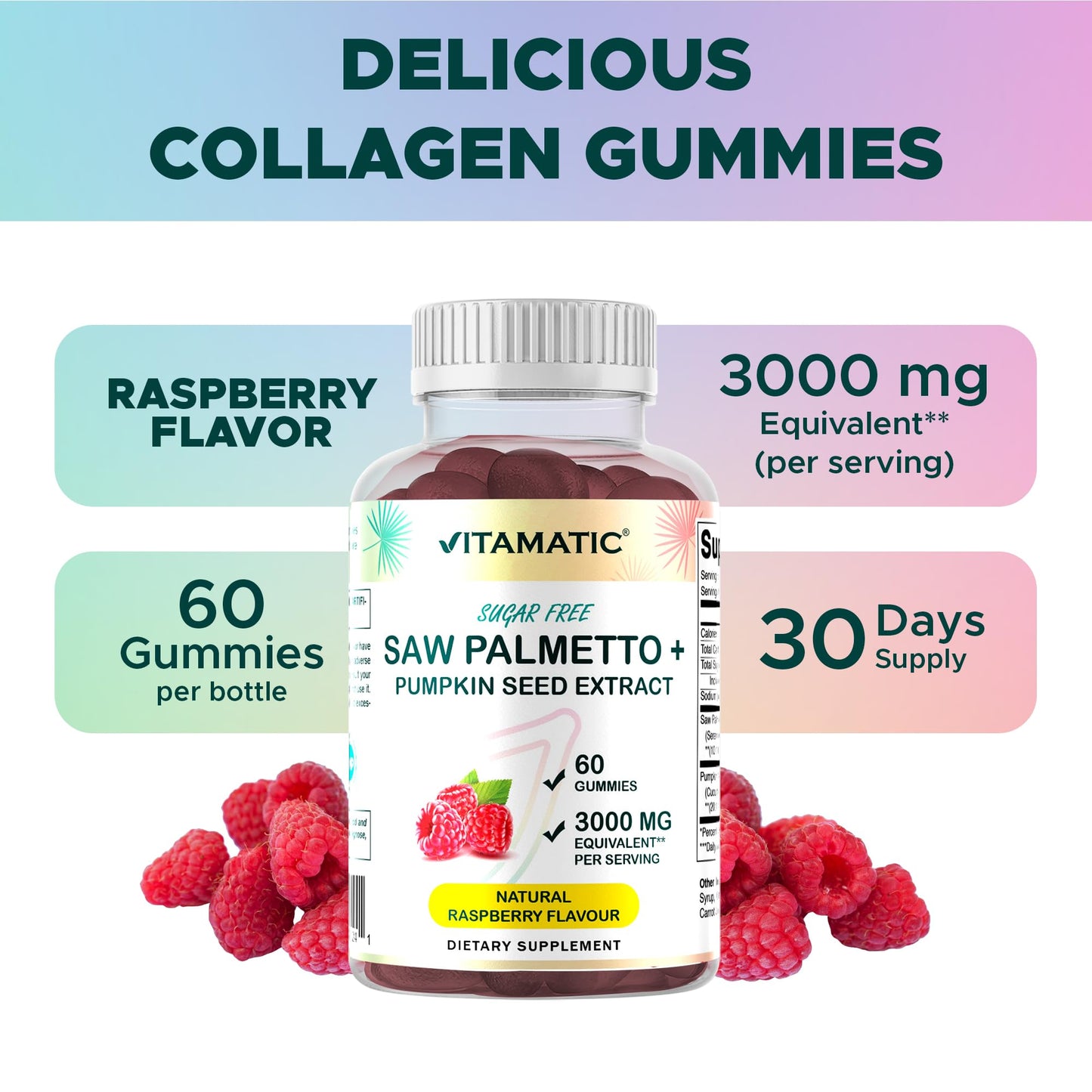 Vitamatic Sugar-Free Saw Palmetto with Pumpkin Seed – 3000 mg Equivalent per Serving | 60 Gummies