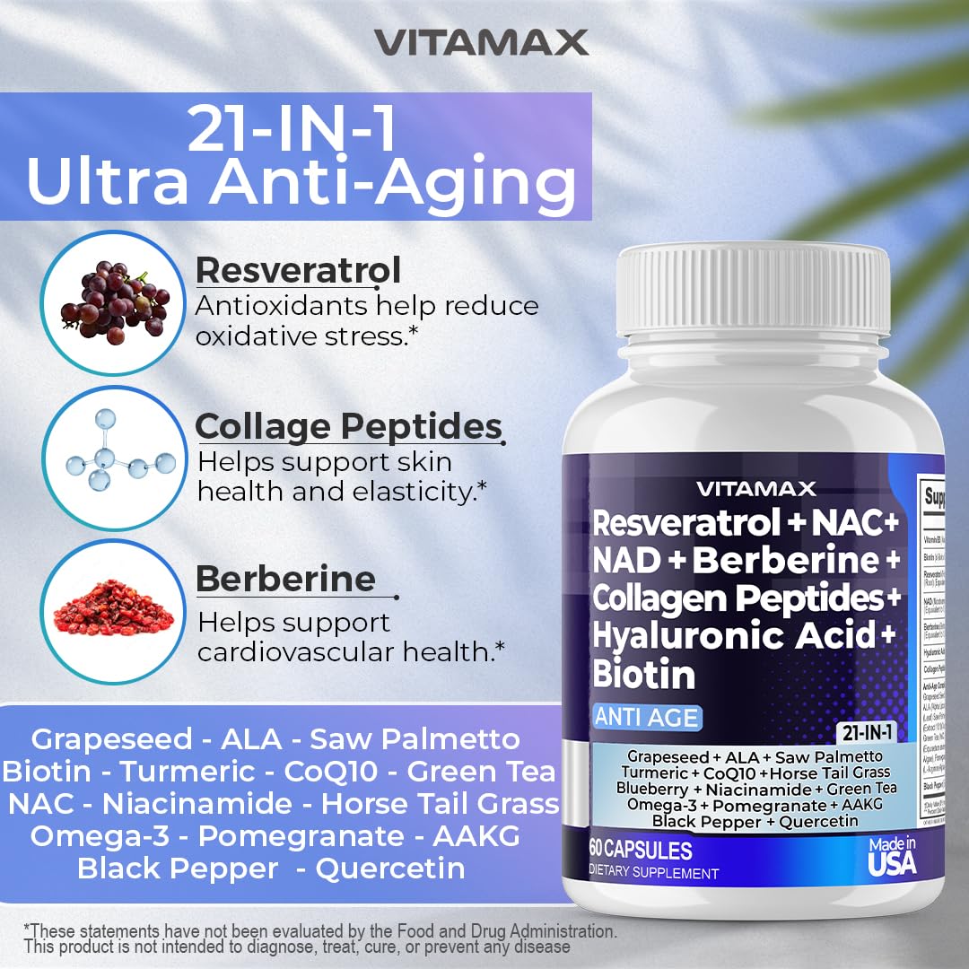 Vitamax 21-in-1 Age Smart NAD+ Resveratrol Berberine – Made in USA