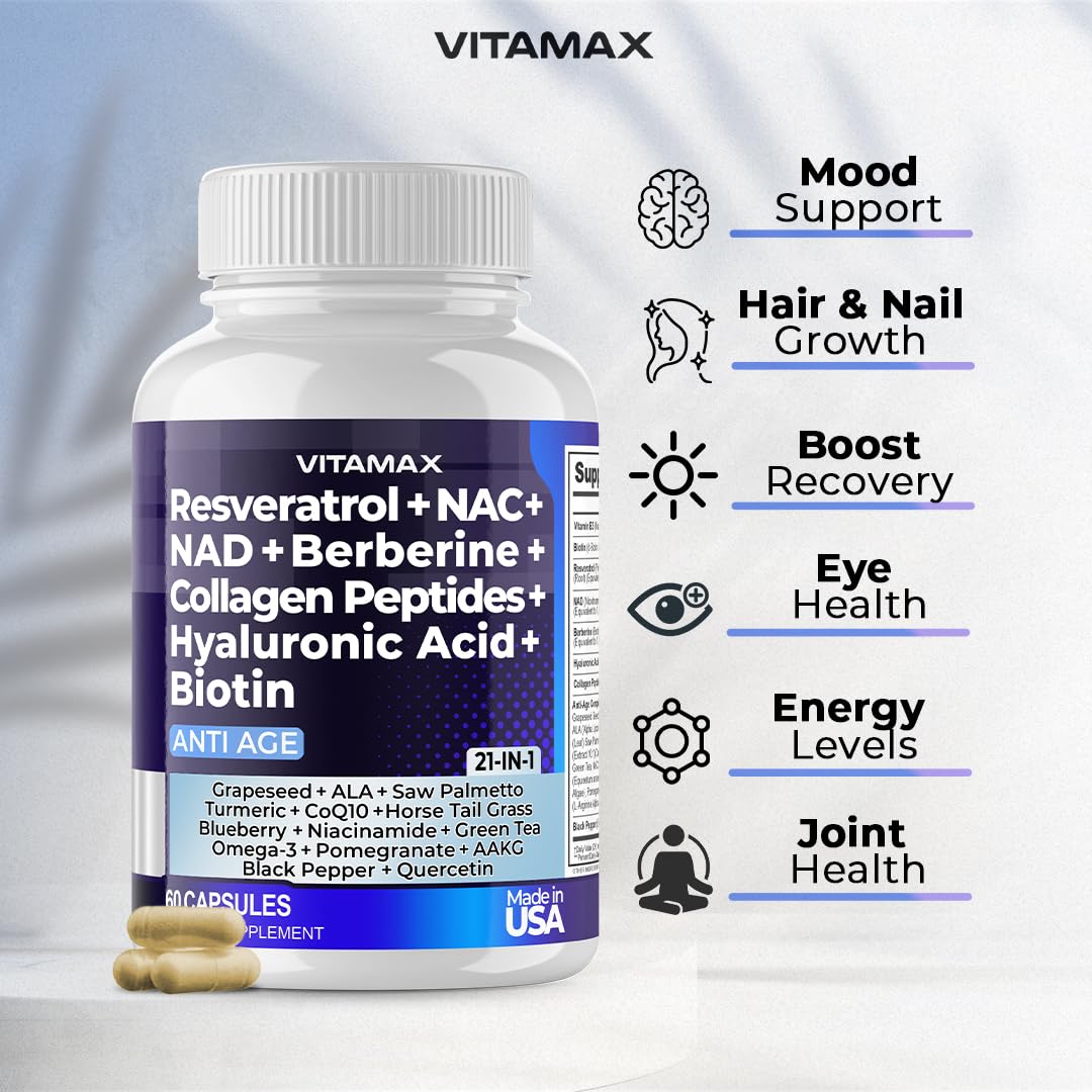 Vitamax 21-in-1 Age Smart NAD+ Resveratrol Berberine – Made in USA
