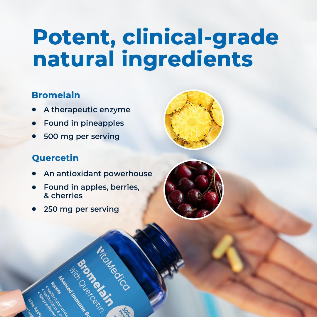 VitaMedica Bromelain & Quercetin — 500mg Bromelain / 250mg Quercetin, 2400 GDU, 60 Vegan Capsules