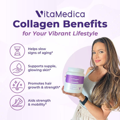 VitaMedica Collagen Peptides Powder – Grass-Fed, Hydrolyzed Types I & III, Zero Sugar, Pack of 2