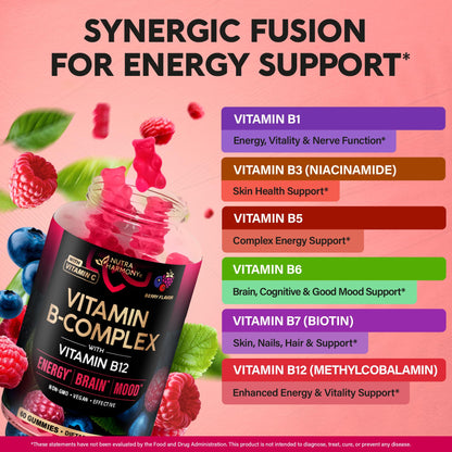 Vitamin B-Complex Gummies for Energy, Brain & Mood – Vegan Berry (60 Gummies, 2 Pack)