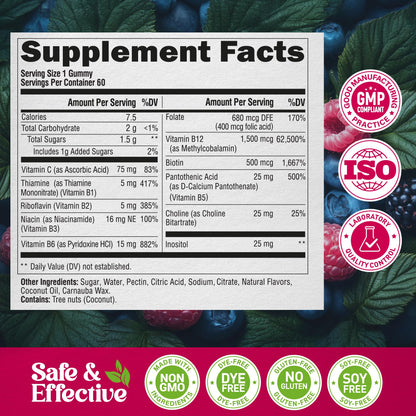 Vitamin B-Complex Gummies for Energy, Brain & Mood – Vegan Berry (60 Gummies, 2 Pack)
