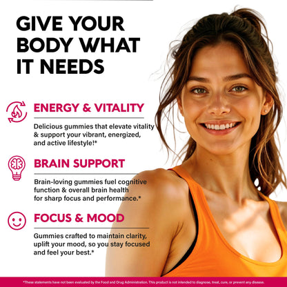 Vitamin B-Complex Gummies for Energy, Brain & Mood – Vegan Berry (60 Gummies, 2 Pack)