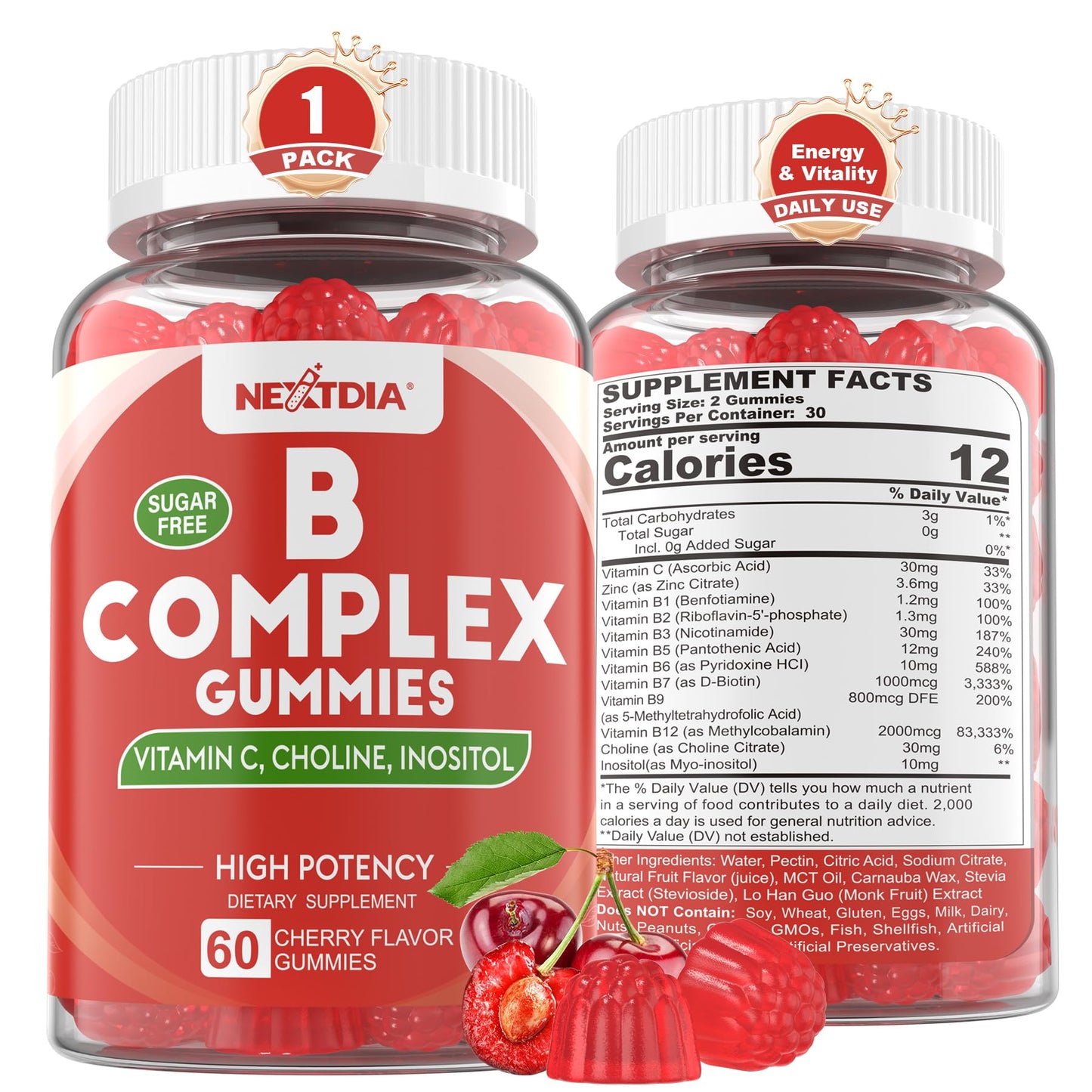 Vitamin B Complex Gummies – Vegan B Vitamins, 2000 mcg Methyl B12