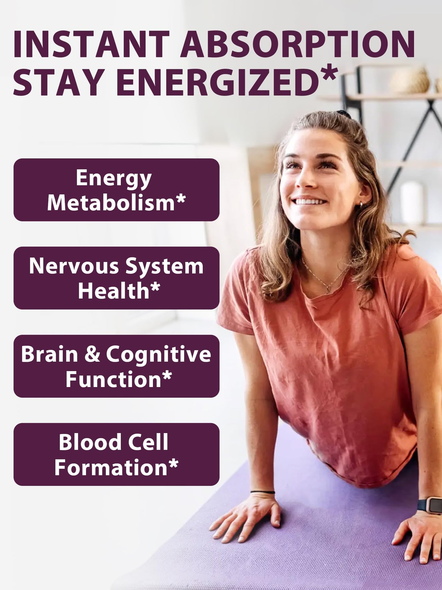 Vitamin B12 Sublingual 5000mcg – Energy & Nerve Support, Peach Flavor, Vegan