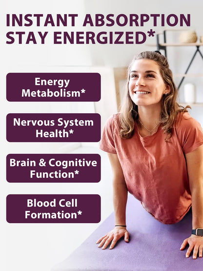 Vitamin B12 Sublingual 5000mcg – Energy & Nerve Support, Peach Flavor, Vegan