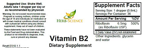 Herb-Science Vitamin B2 Drops – Riboflavin Liquid, Hair & Skin Support (1 oz)