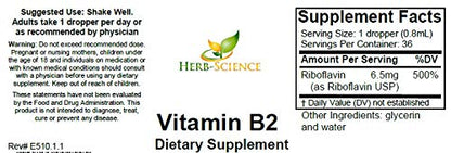 Herb-Science Vitamin B2 Drops – Riboflavin Liquid, Hair & Skin Support (1 oz)