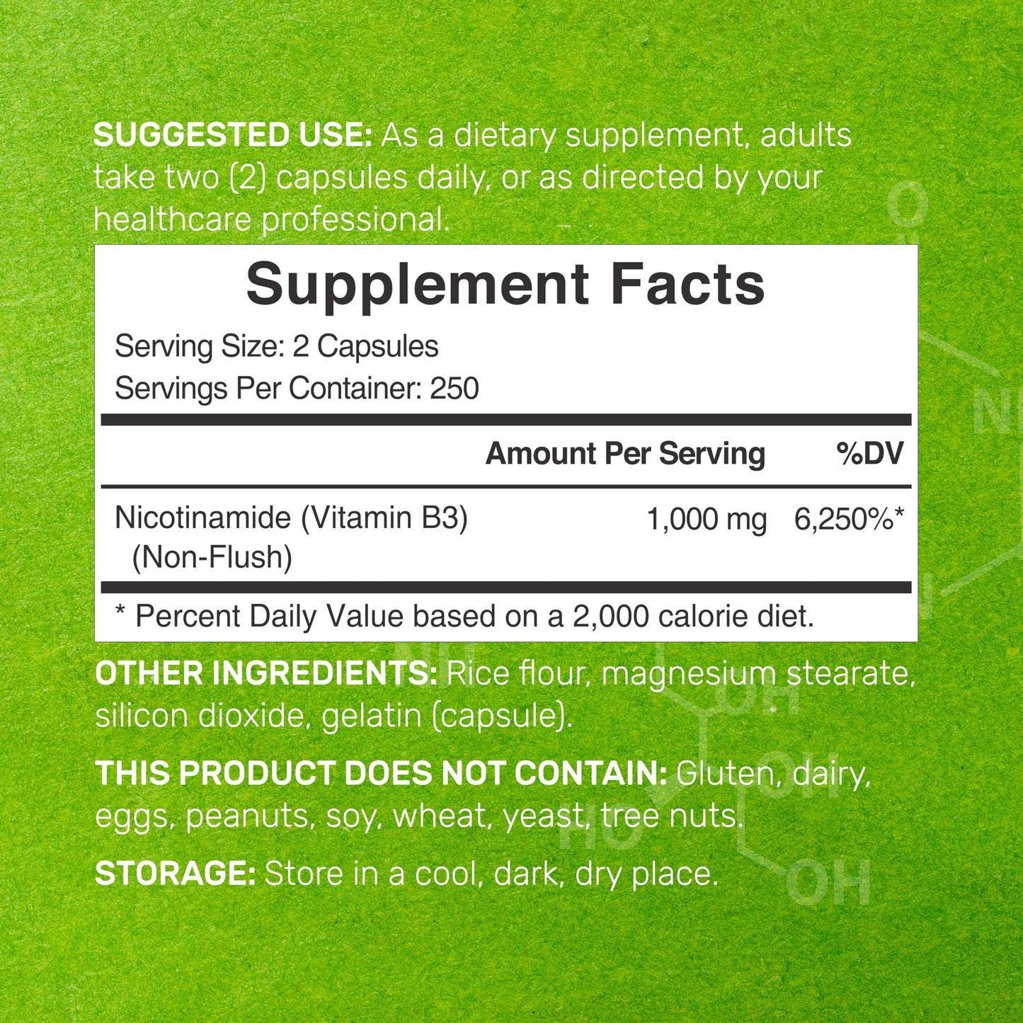 DEAL SUPPLEMENT Vitamin B3 Nicotinamide 1,000mg – 500 Capsules, Flush Free, Non-GMO
