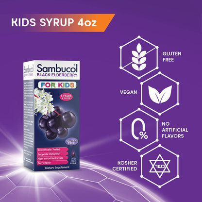 Sambucol Black Elderberry Syrup for Kids – Immune Support & Vitamin C, 4 oz