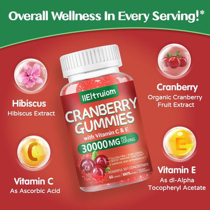 IIEltruiom Cranberry Gummies – Urinary Tract Health (Women & Men), 50x Concentrate, Hibiscus, 120 Counts